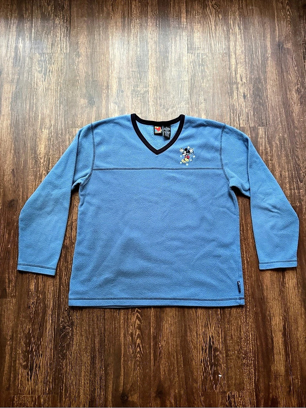 Vintage Mickey Unlimited Fleece Pullover XL Blue V-Neck Disney Embroidered 90s
